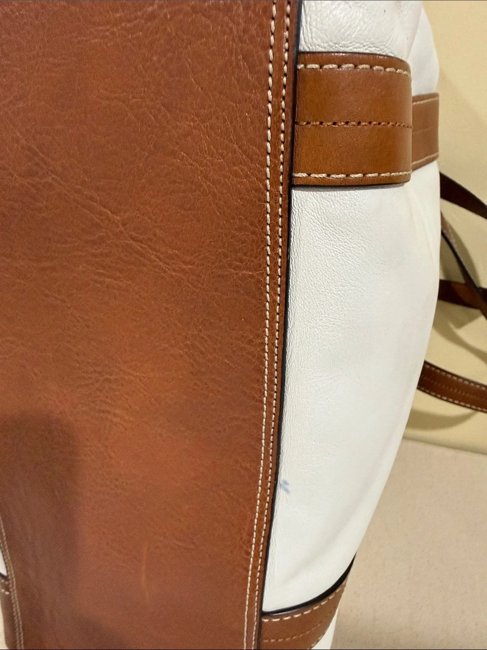Coach White Leather Tote with Brown Trim and Straps Moms,work, Business Handbag